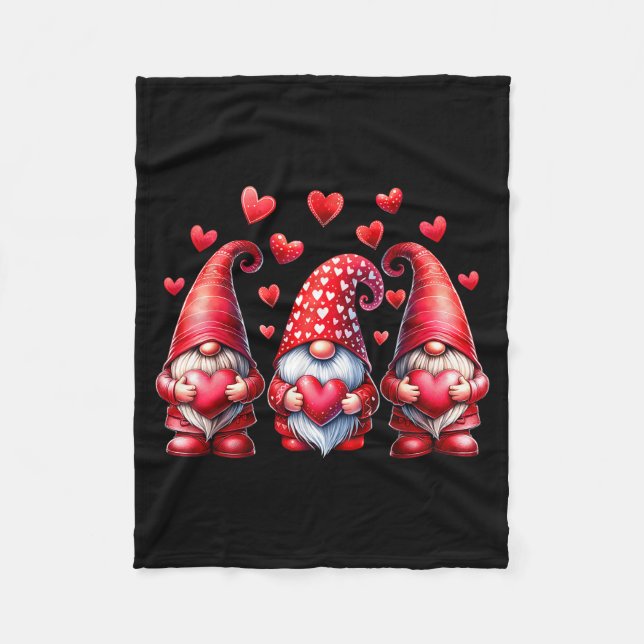 Valentines Day Gnomes Cute Red Hearts Love Gnome W Fleecedecke (Vorderseite)