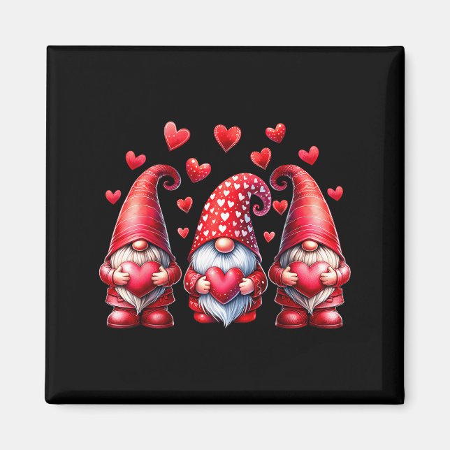 Valentines Day Gnomes Cute Red Hearts Love Gnome W Magnet (Vorne)