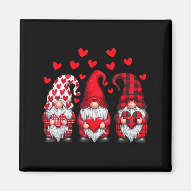 Valentines Day Gnomes Cute Red Hearts Love Gnome W Magnet (Vorne)