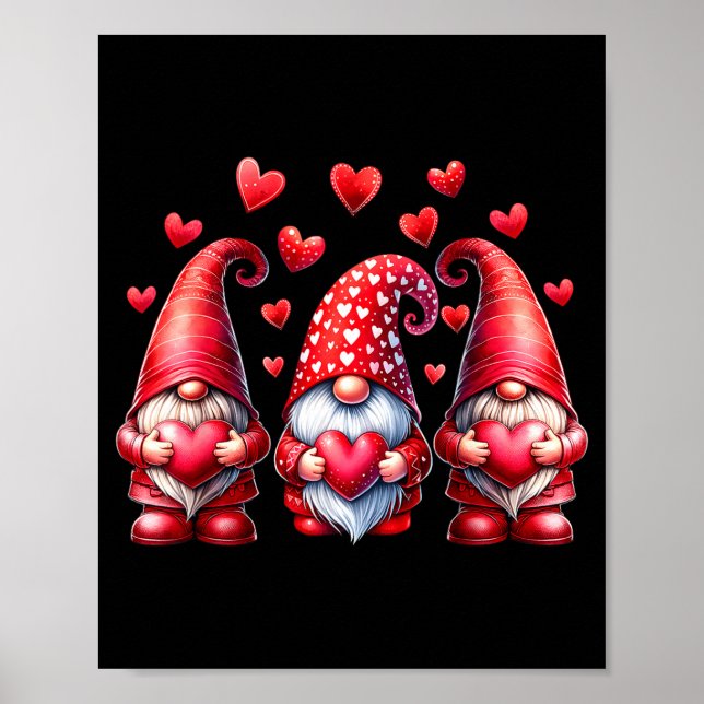 Valentines Day Gnomes Cute Red Hearts Love Gnome W Poster (Vorne)