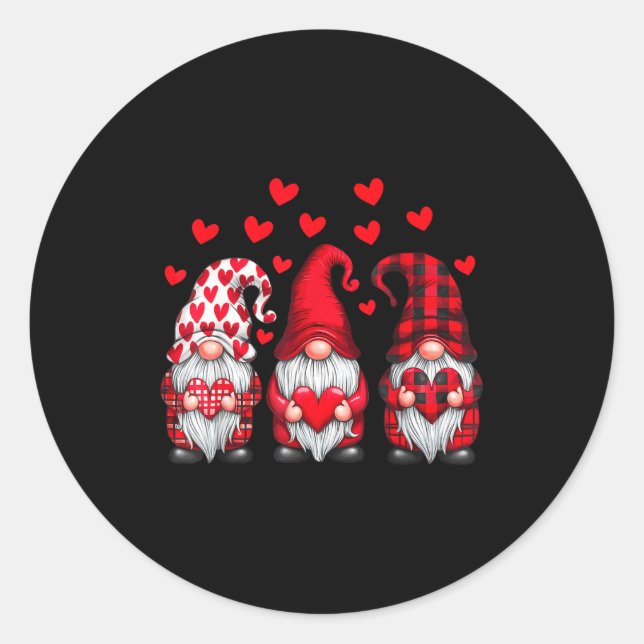 Valentines Day Gnomes Cute Red Hearts Love Gnome W Runder Aufkleber (Vorderseite)