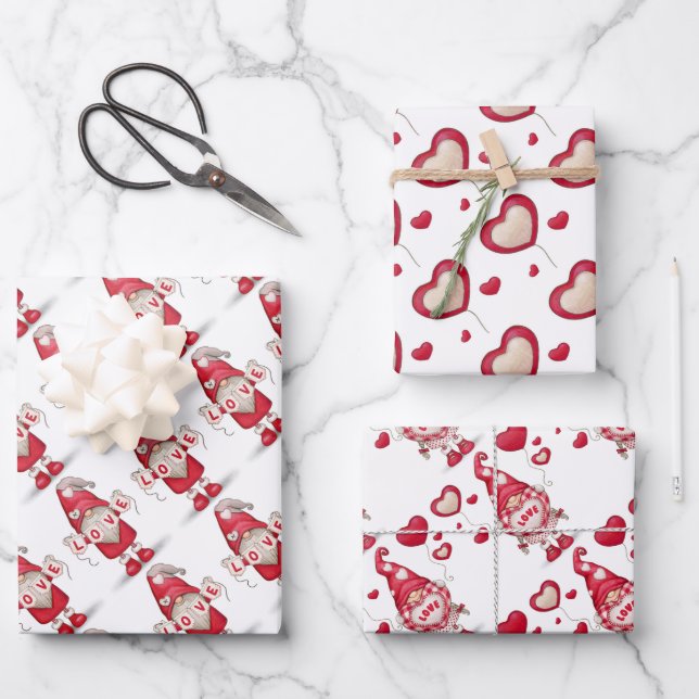 Valentine's Day Gnomes Wrapping Paper Sheets Geschenkpapier Set (Vorderseite)