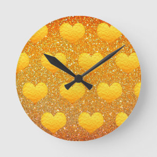 Valentine's Day Gold Heart Pattern Glitter Sparkly Runde Wanduhr