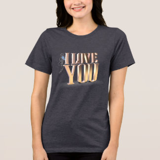 Valentine's Day Golden 3D I Liebe You Dark Gray Tri-Blend Shirt