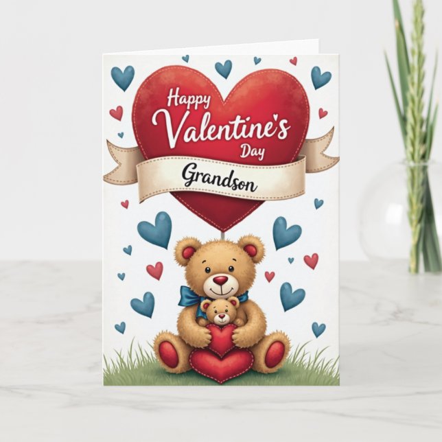 Valentines Day Grandson Heart Card Karte (Vorderseite)