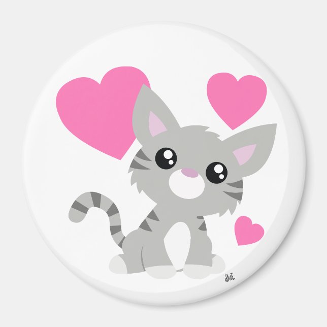 Valentine's Day Gray Kitty Button Magnet (Vorne)
