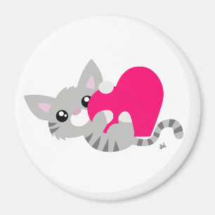Valentine's Day Gray Kitty Button Magnet