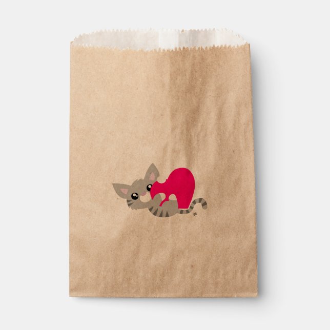 Valentine's Day Gray Kitty Favor Bag Geschenktütchen (Vorderseite)