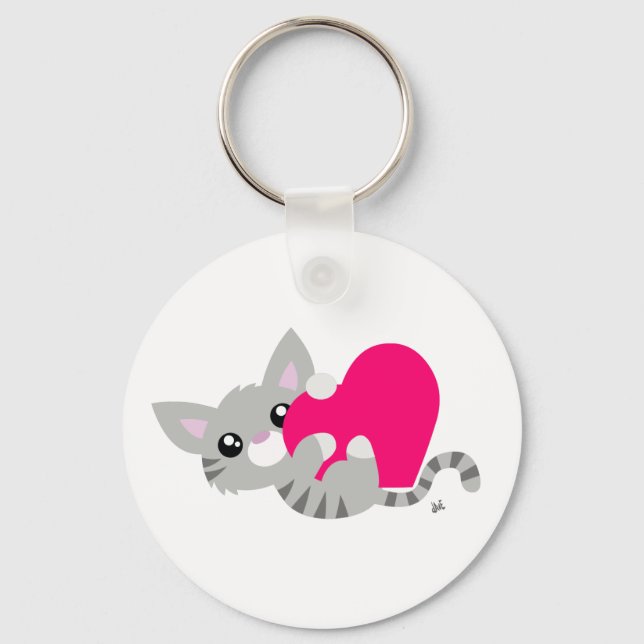 Valentine's Day Gray Kitty Schlüsselanhänger (Vorderseite)