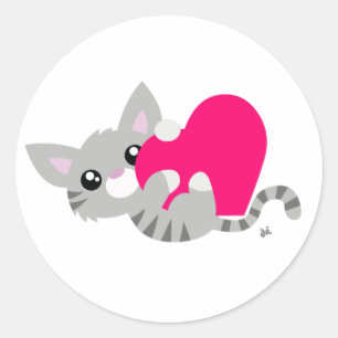 Valentine's Day Gray Kitty Sticker