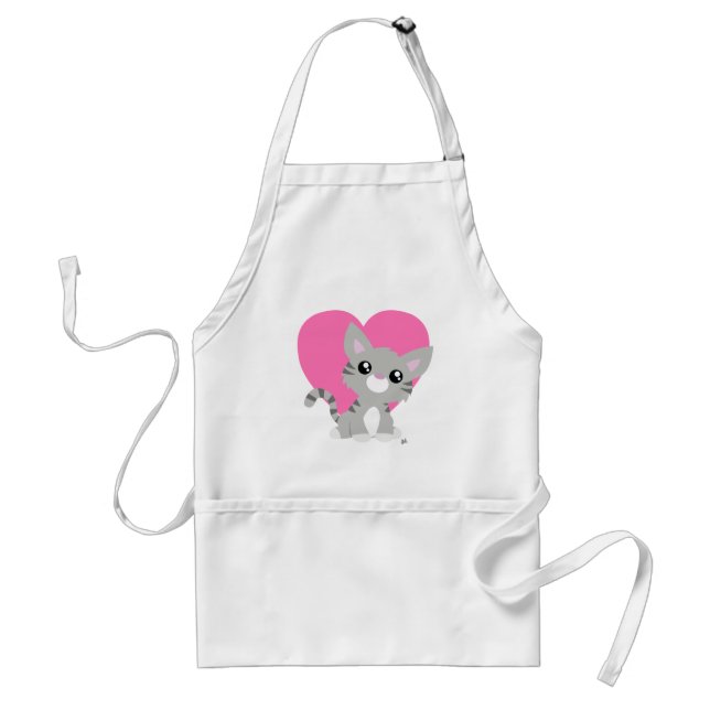 Valentine's Day Gray Kitty White Schürze (Vorne)