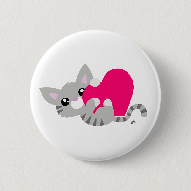 Valentine's Day Grey Kitty Button (Vorderseite)
