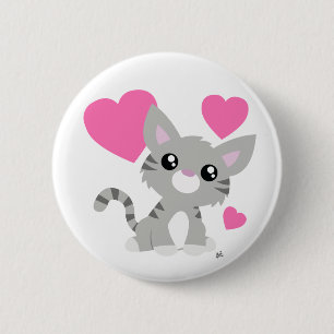 Valentine's Day Grey Kitty Button