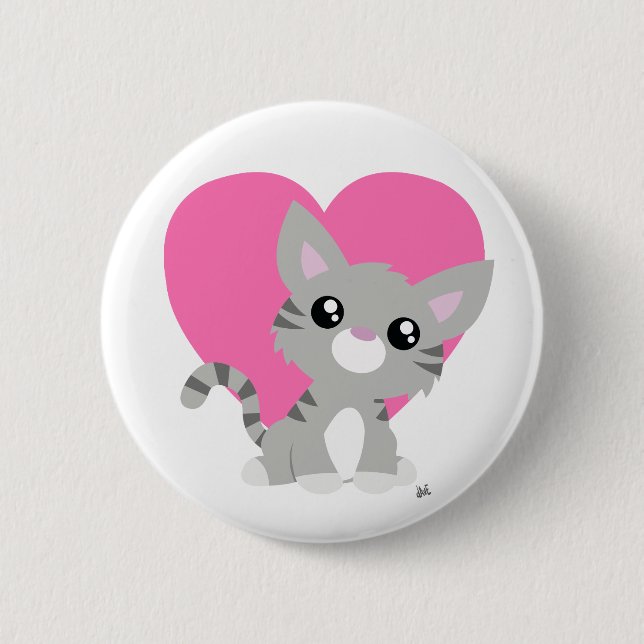 Valentine's Day Grey Kitty Button (Vorderseite)