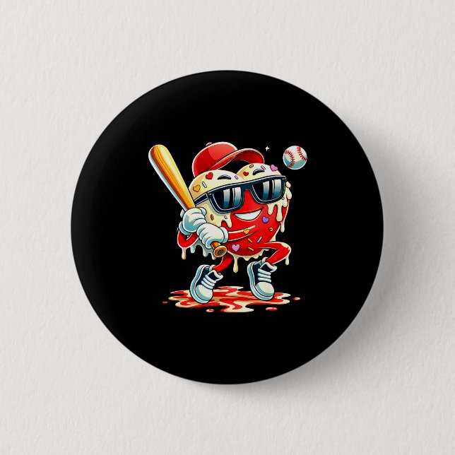 Valentines Day Heart Baseball Drip Ice Cream Boys  Button (Vorderseite)