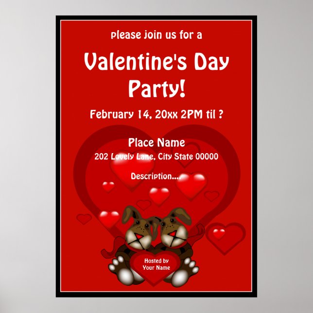 Valentine's Day Heart Bunnies Party Poster (Vorne)