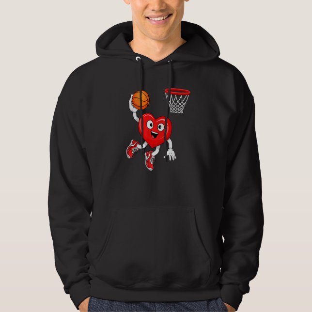 Valentines Day Heart Dunking Basketball Player Adu Hoodie (Vorderseite)