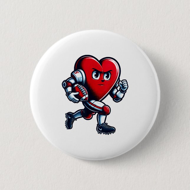Valentines Day Heart Football Player Team Srts  Button (Vorderseite)