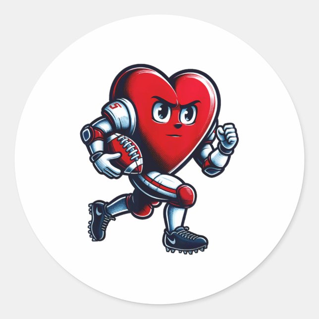 Valentines Day Heart Football Player Team Srts  Runder Aufkleber (Vorderseite)