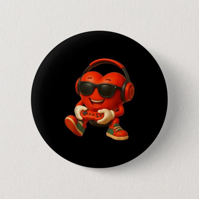 Valentines Day Heart Gamer Video Gaming Boys Men K Button (Vorderseite)