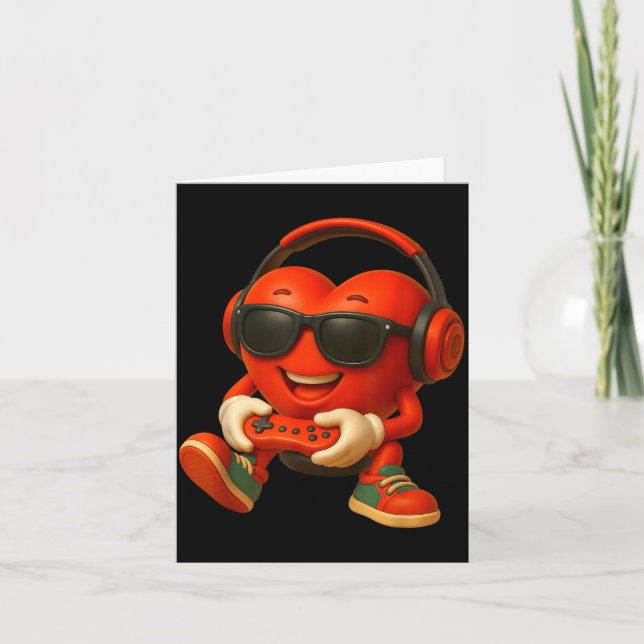 Valentines Day Heart Gamer Video Gaming Boys Men K Karte (Vorderseite)