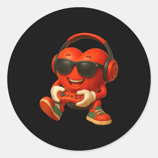 Valentines Day Heart Gamer Video Gaming Boys Men K Runder Aufkleber (Vorderseite)