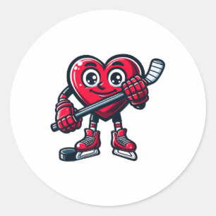 Valentine's Day Heart Ice Hockey Player Sport Runder Aufkleber