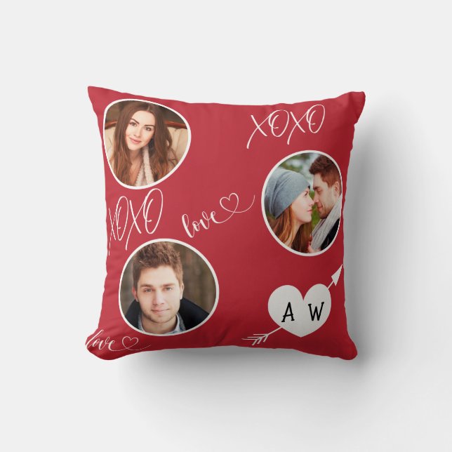 Valentine's Day Heart & Initials Custom Foto Kissen (Vorderseite)
