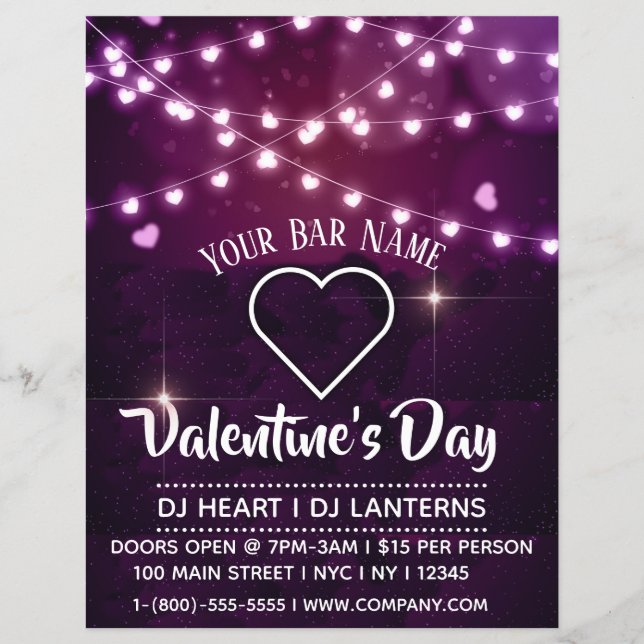 Valentine's Day Heart Lanterns Bar Event Flyer (Vorne)