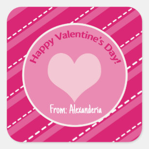 Valentine's Day Heart Pink Dashes Stripes Muster Quadratischer Aufkleber