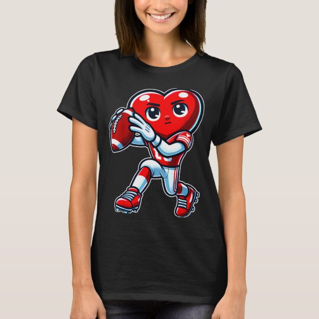 Valentines Day Heart Quarterback Football Srts  T-Shirt (Vorderseite)