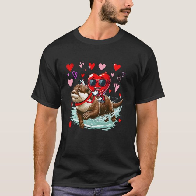 Valentine's Day Heart Sonnenbrille Reiten Otter An T-Shirt (Vorderseite)
