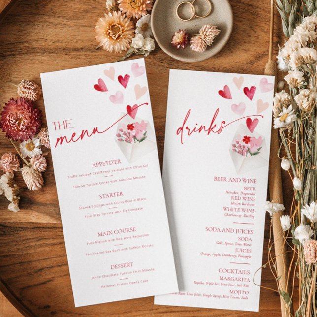 Valentines Day Hearts Food and Drinks Menu Card (Von Creator hochgeladen)