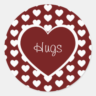 Valentine's Day Hearts Hugs Dark Red Runder Aufkleber