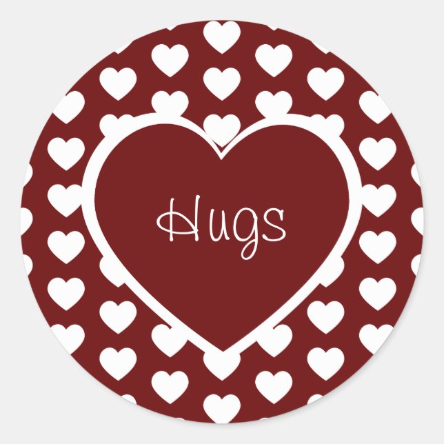 Valentine's Day Hearts Hugs Dark Red Runder Aufkleber (Vorderseite)