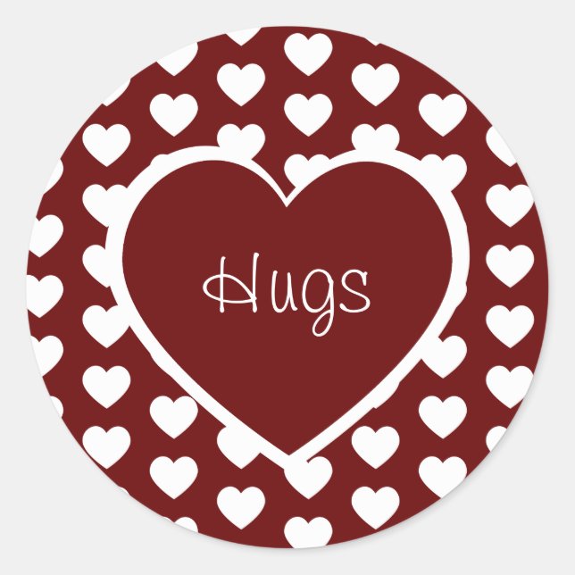 Valentine's Day Hearts Hugs Dark Red Runder Aufkleber (Vorderseite)