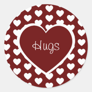 Valentine's Day Hearts Hugs Dark Red Runder Aufkleber