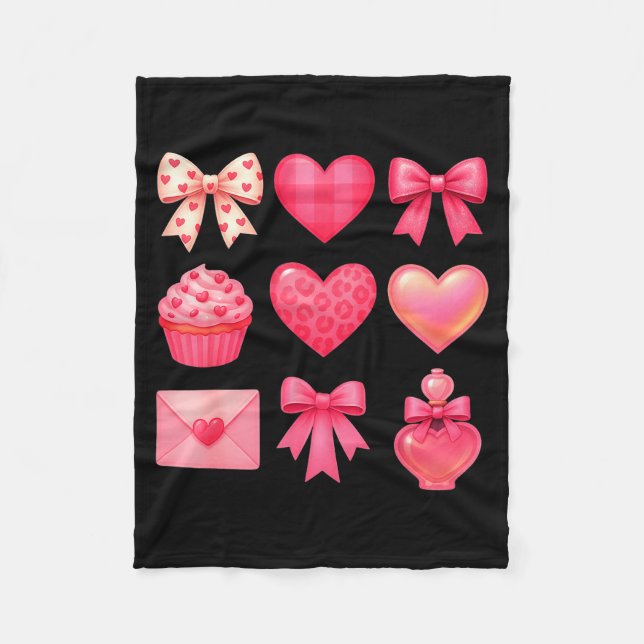 Valentines Day Hearts Leopard Coquette Bow Party W Fleecedecke (Vorderseite)