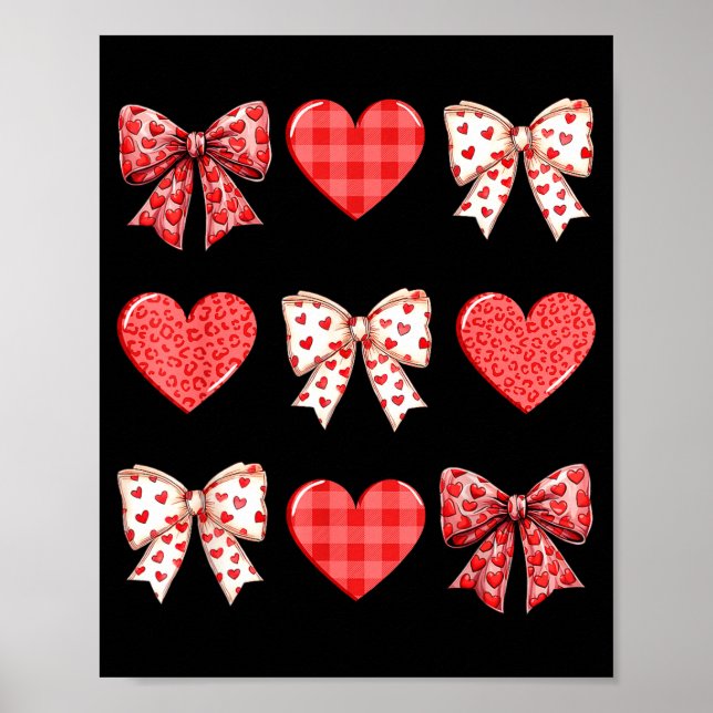 Valentines Day Hearts Leopard Coquette Bow Women G Poster (Vorne)