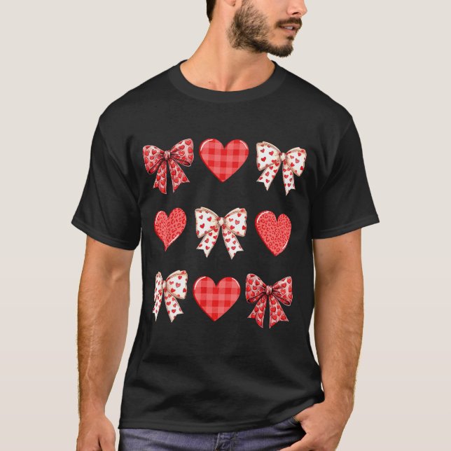 Valentines Day Hearts Leopard Coquette Bow Women G T-Shirt (Vorderseite)