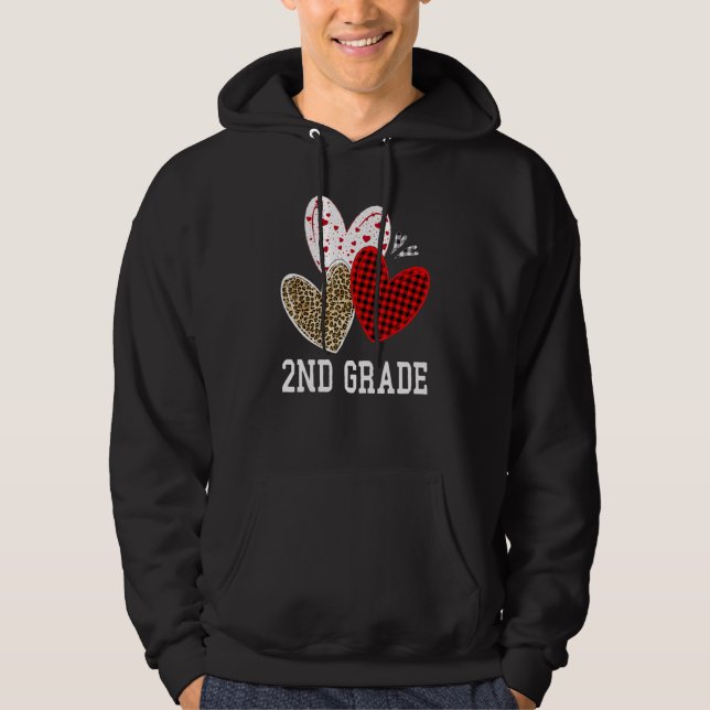 Valentines Day Hearts Leopard Red Plaid 2nd Grade  Hoodie (Vorderseite)