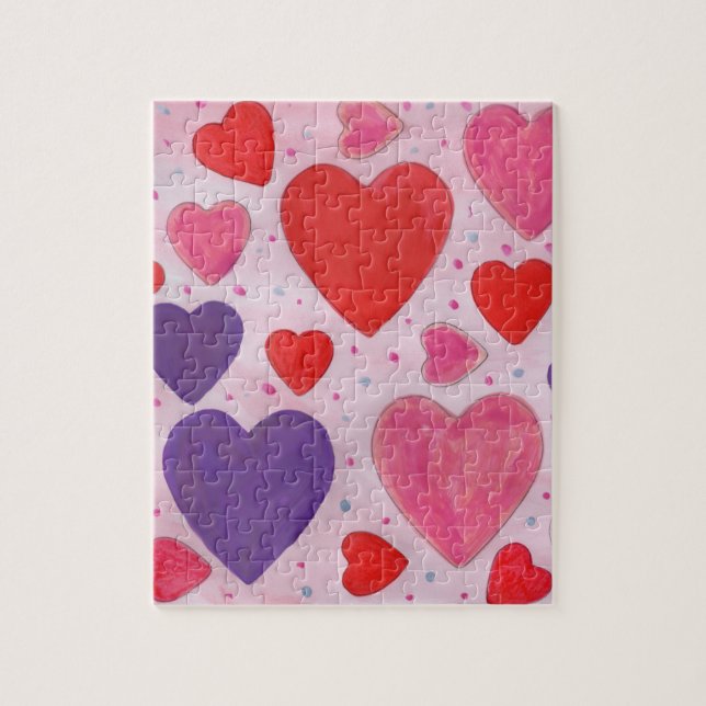 Valentine's Day Hearts Muster in Pink Lila Red Puzzle (Vertikal)