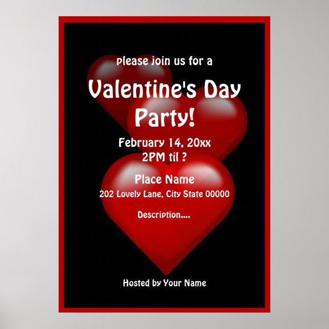Valentine's Day Hearts Party Poster (Vorne)