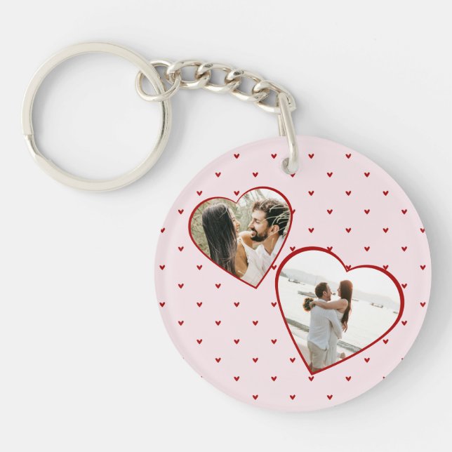 Valentine's Day Hearts Red Photo Collage Schlüsselanhänger (Vorderseite)