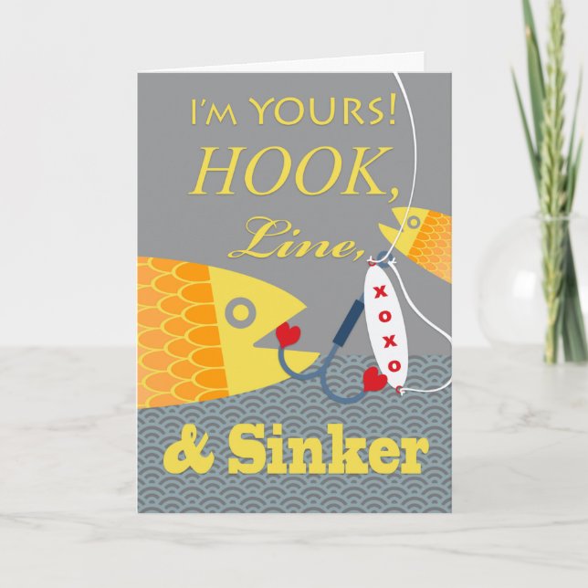 Valentine's Day Hook Line und Sinker Fishing Theme Karte (Vorderseite)