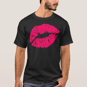 Valentine's Day Hot Pink Lips Kiss 80er Retro Vint T-Shirt