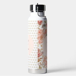 Valentine's Day,Hug and Kisses, Flowers,Gold Pixel Trinkflasche