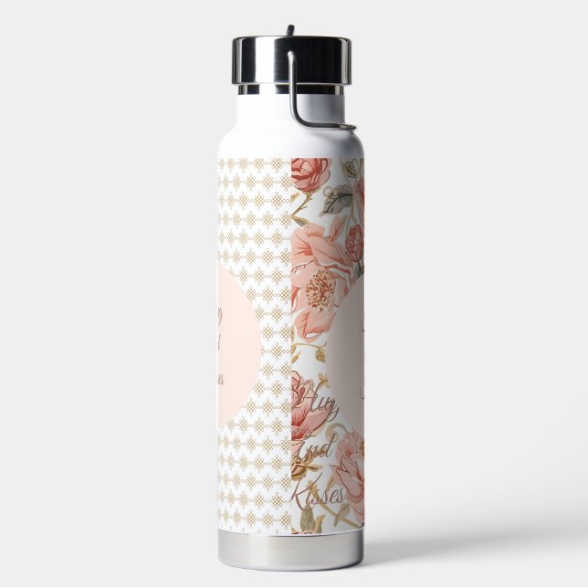 Valentine's Day,Hug and Kisses, Flowers,Gold Pixel Trinkflasche (Links)