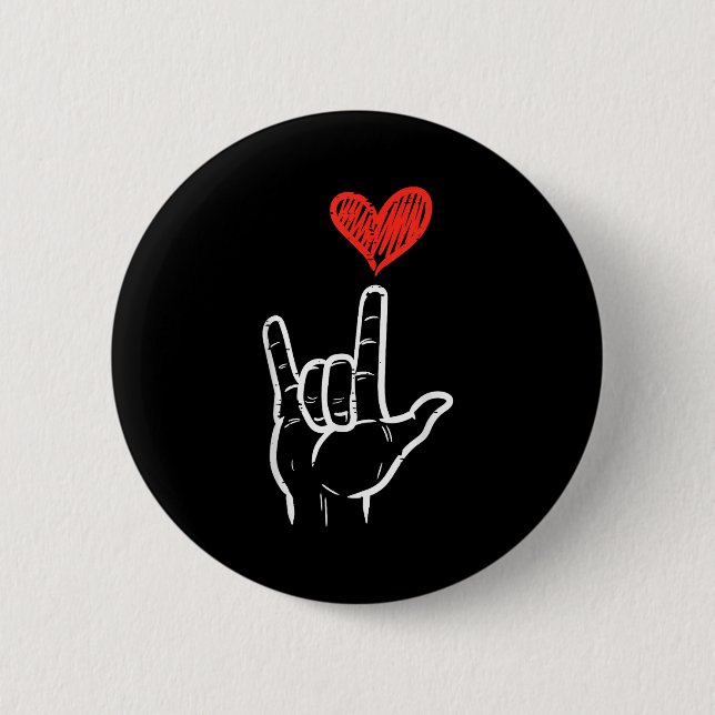 Valentines Day I Love You Hand Sign Asl Heart Wome Button (Vorderseite)