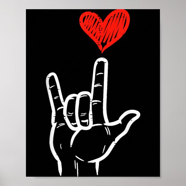 Valentines Day I Love You Hand Sign Asl Heart Wome Poster (Vorne)